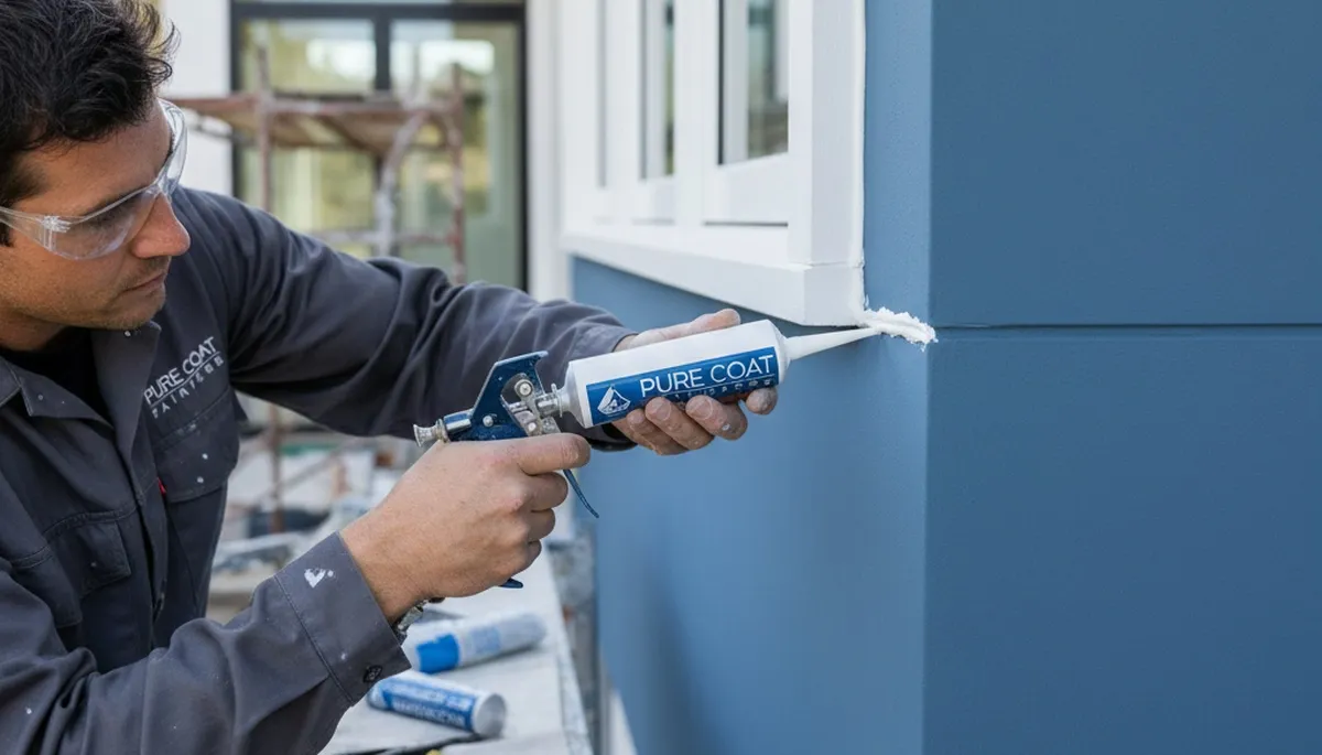 Professional caulking and sealing on Green Bay WI home exterior for weatherproof paint protection