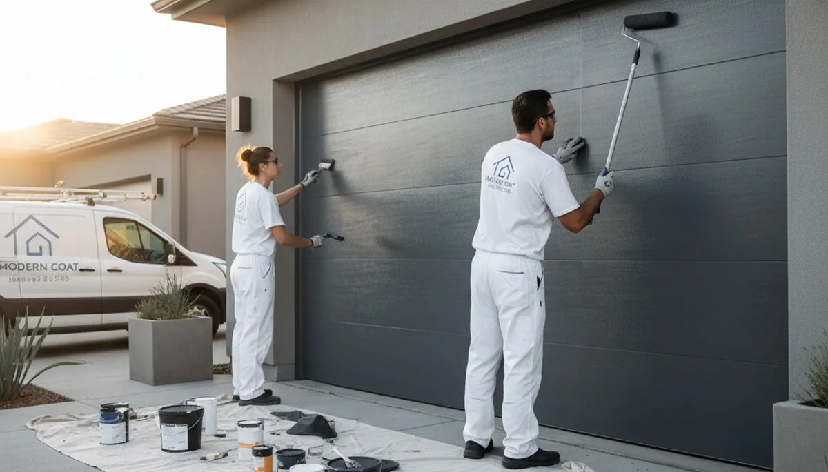 Professional garage door painting in Green Bay WI by expert house painters enhancing curb appeal