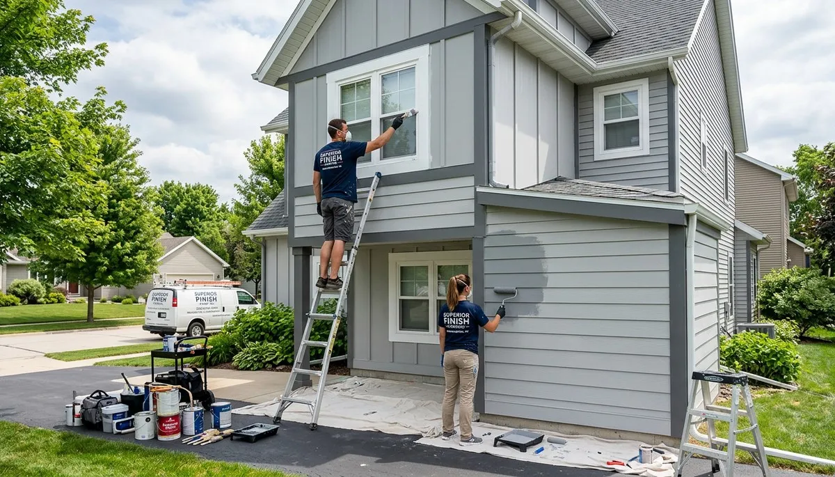 Professional house painters in Green Bay WI applying exterior paint to a residential home