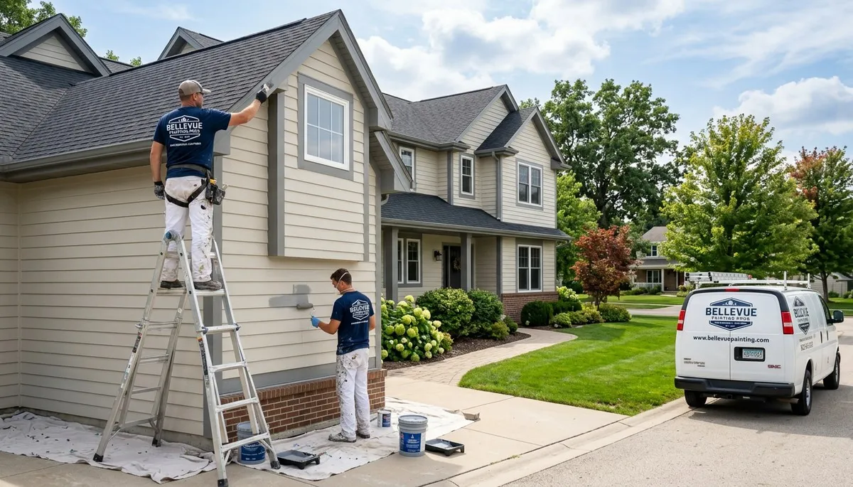 Professional house painters working on residential exterior in Green Bay WI