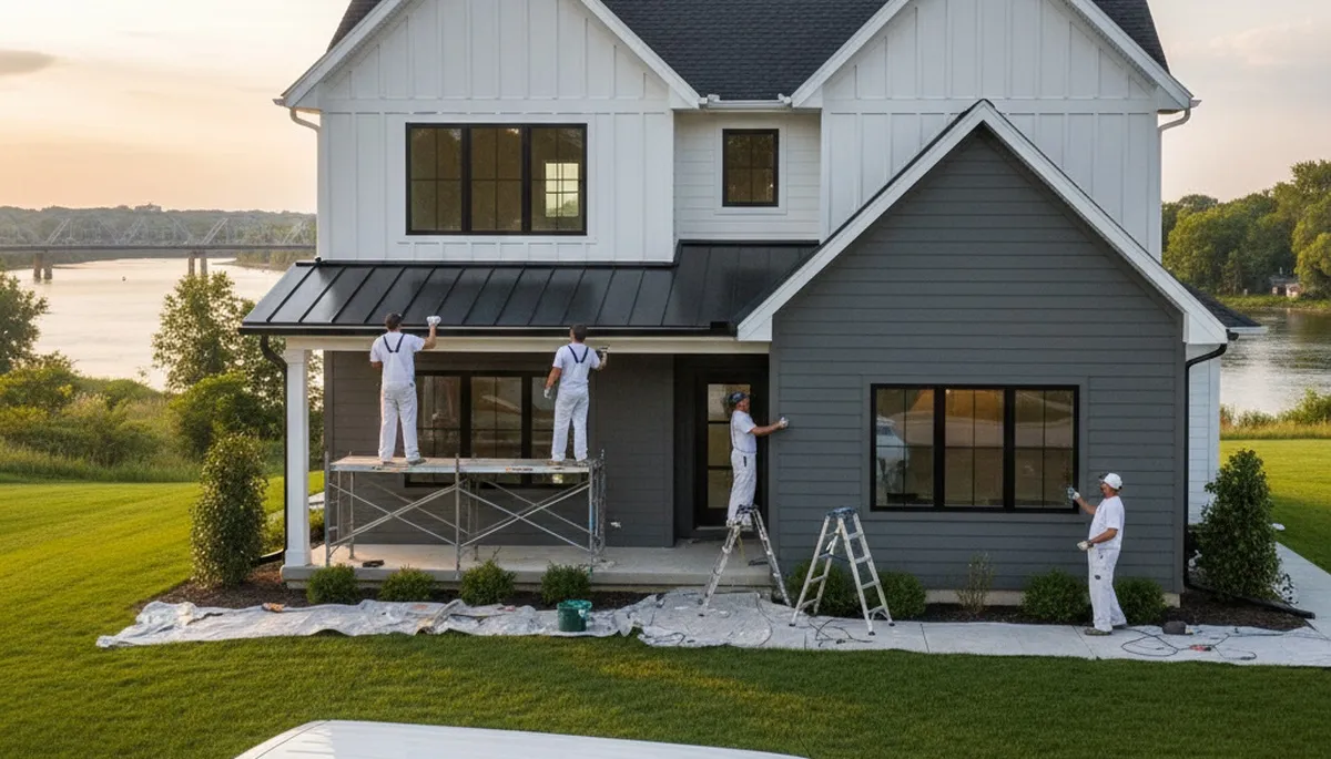 Professional house painters working on residential exterior in Green Bay WI
