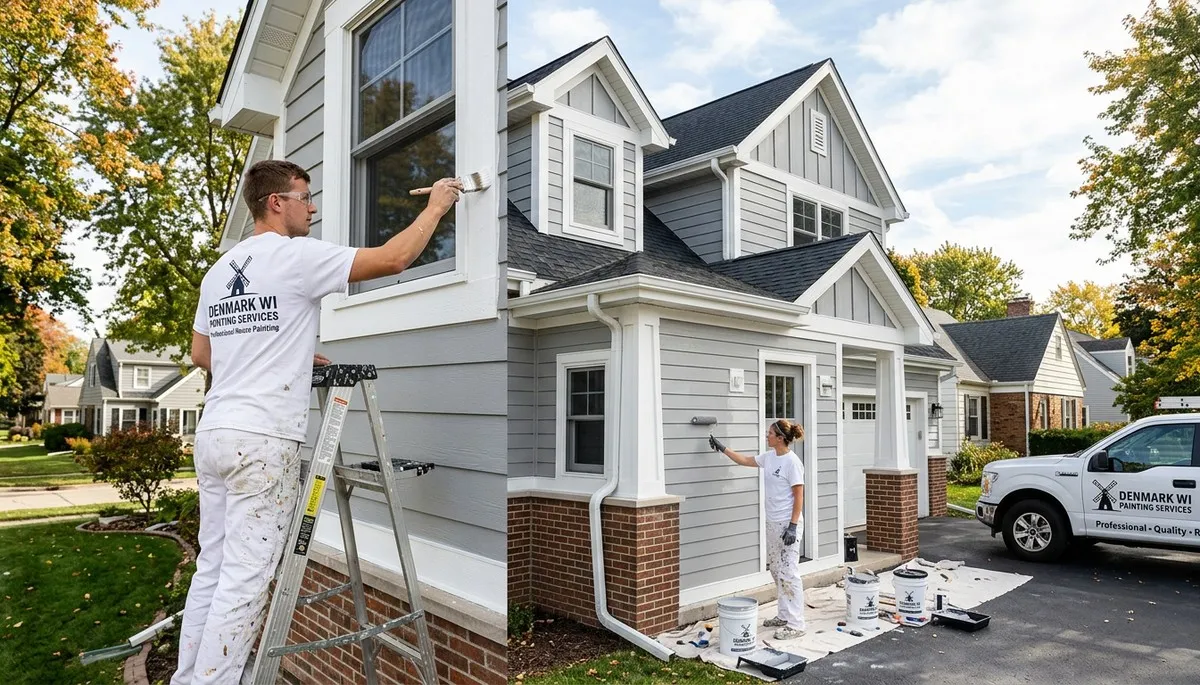 Professional house painters working on exterior home in Green Bay WI
