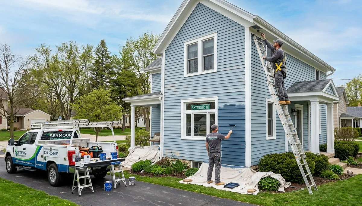 Professional house painters working on residential exterior in Green Bay, WI
