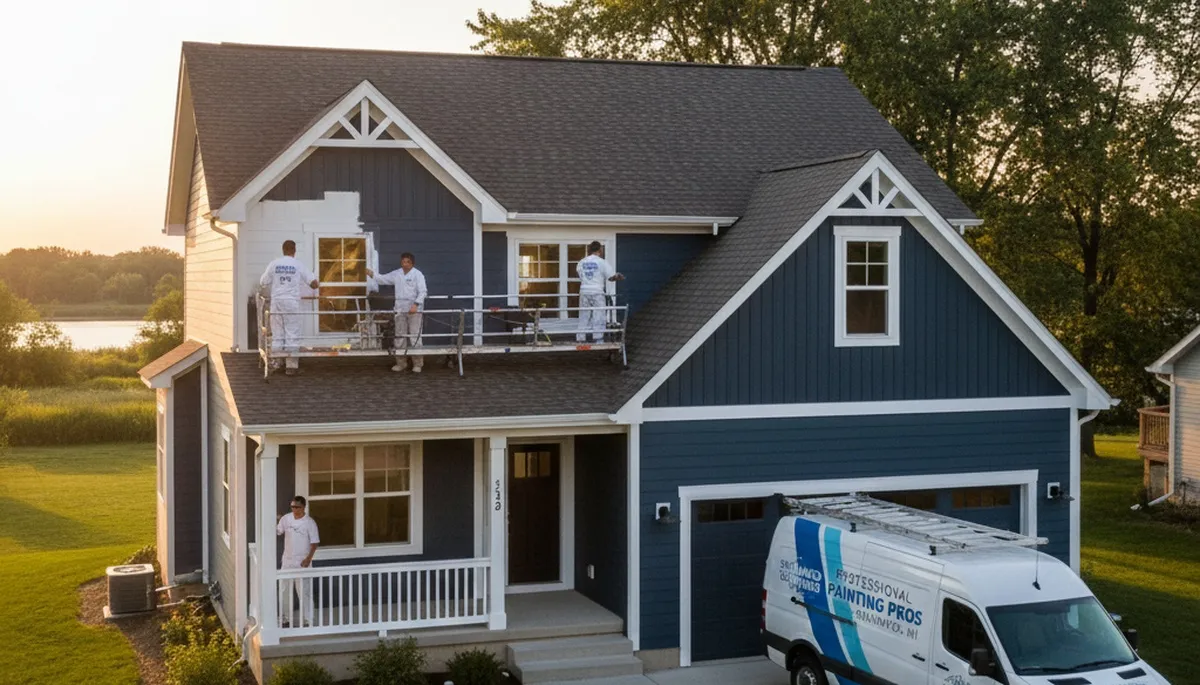 Professional house painters working on exterior home in Green Bay WI