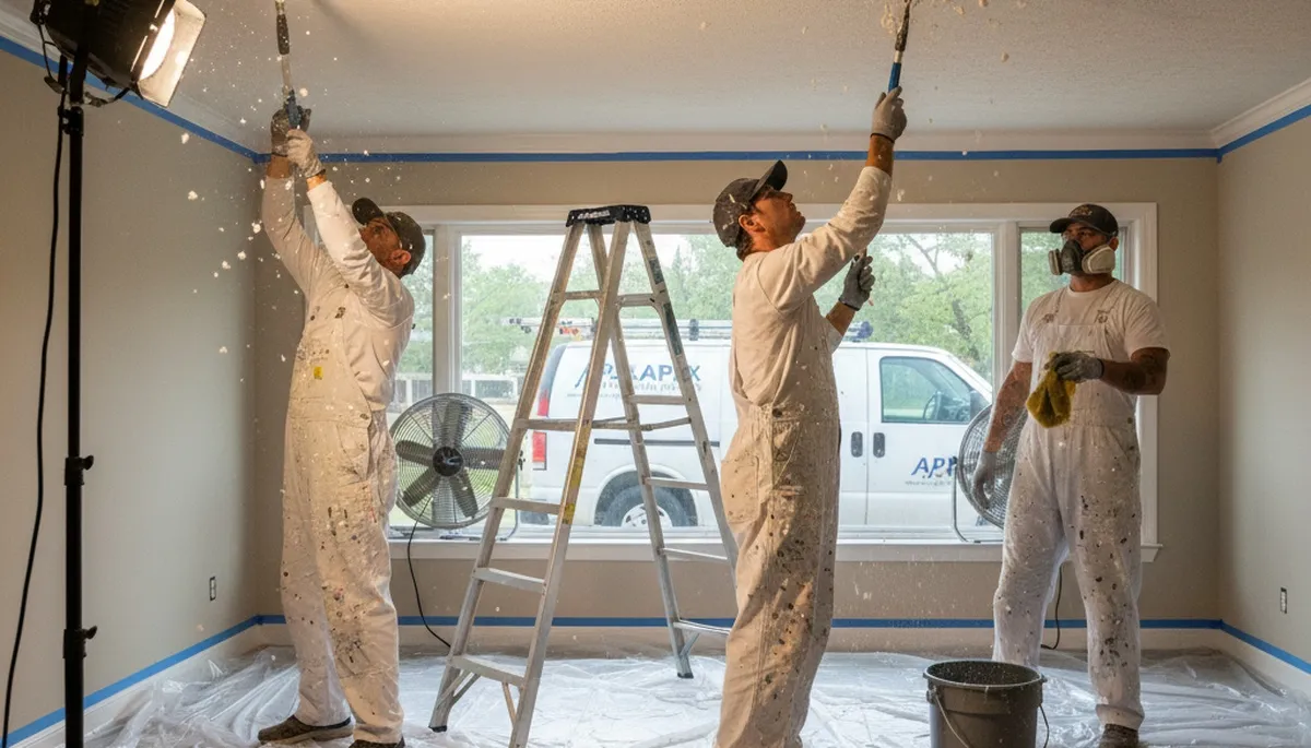 Professional popcorn ceiling removal in Green Bay WI home for a smooth modern ceiling finish
