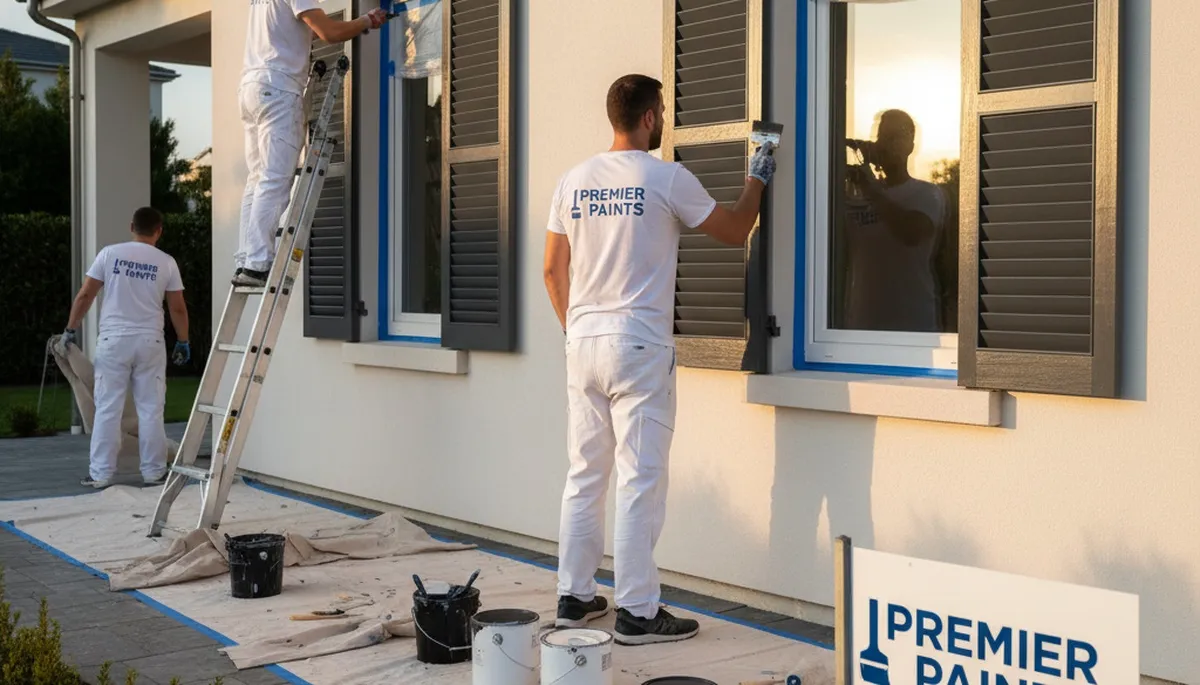 Professional painters refinishing home shutters in Green Bay, WI for durable curb appeal