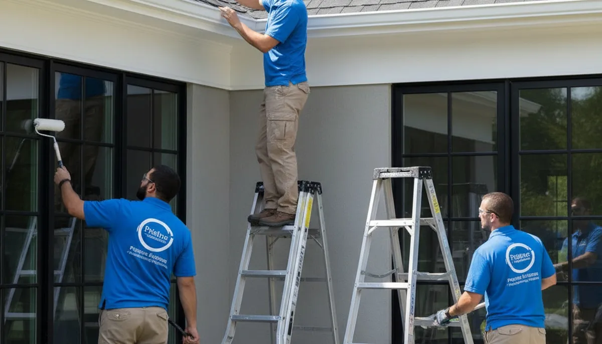 Professional trim and fascia painting on Green Bay WI home exterior by expert house painters